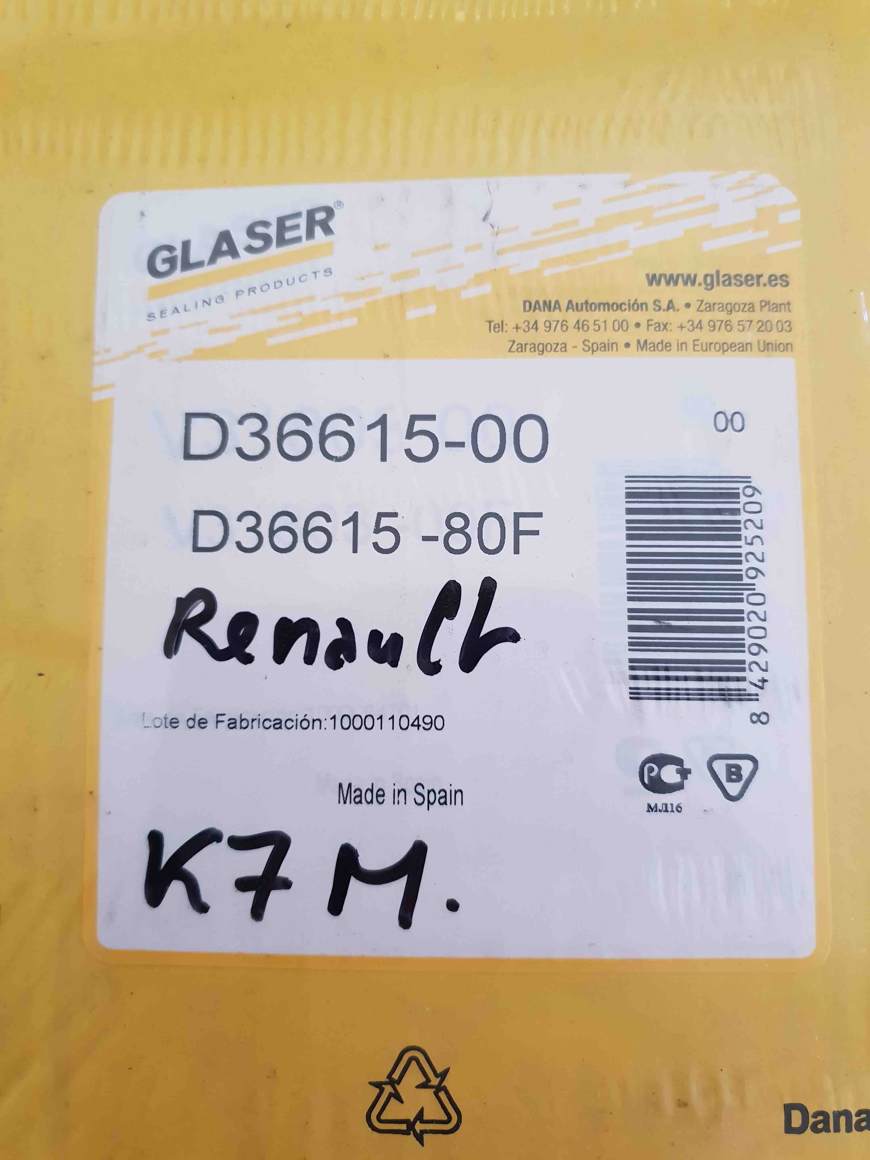 RENAULT POCHETTE DE RODAGE D36615 GLASER JOINTS