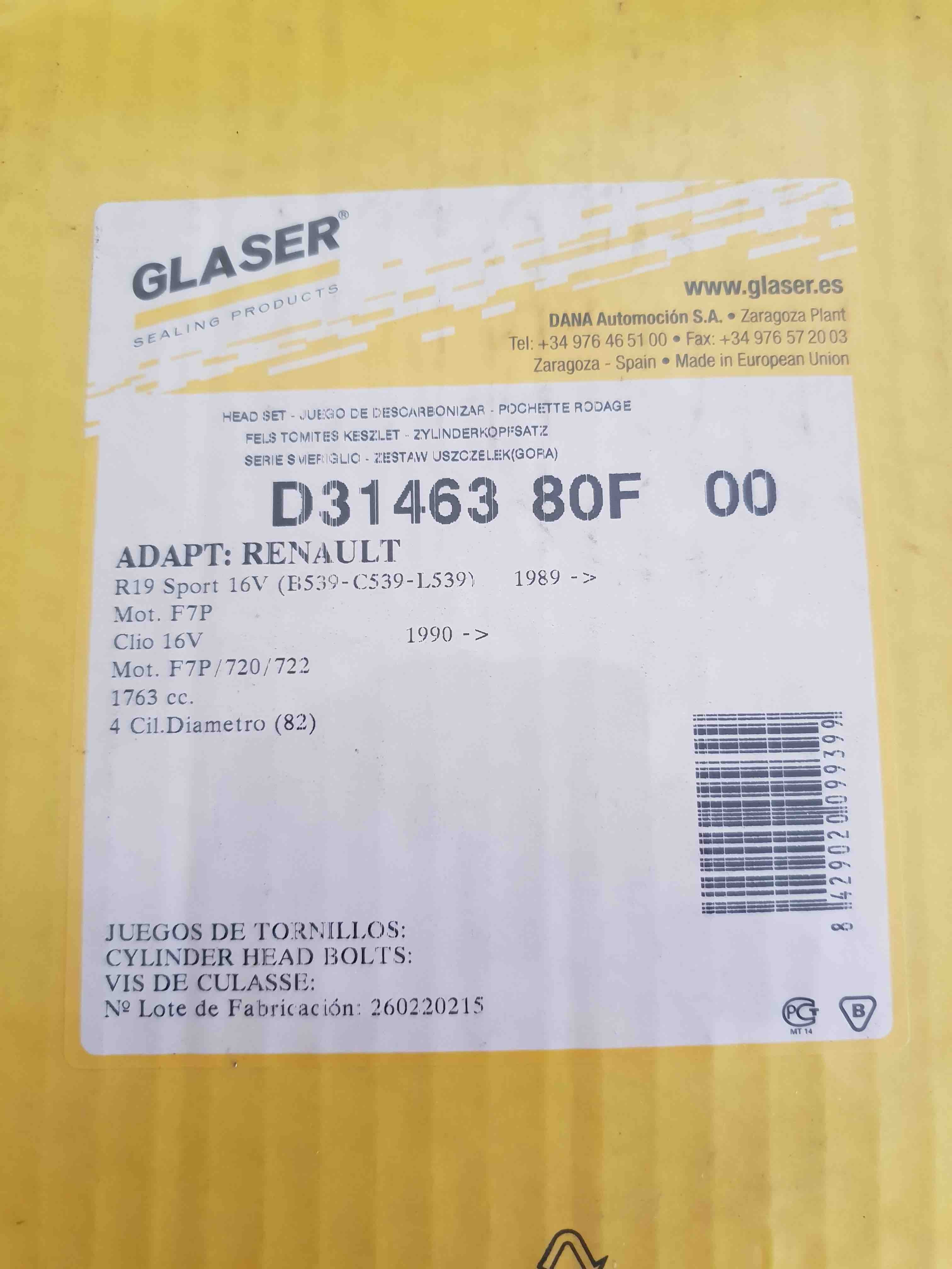 RENAULT POCHETTE DE RODAGE D31463  GLASER JOINTS