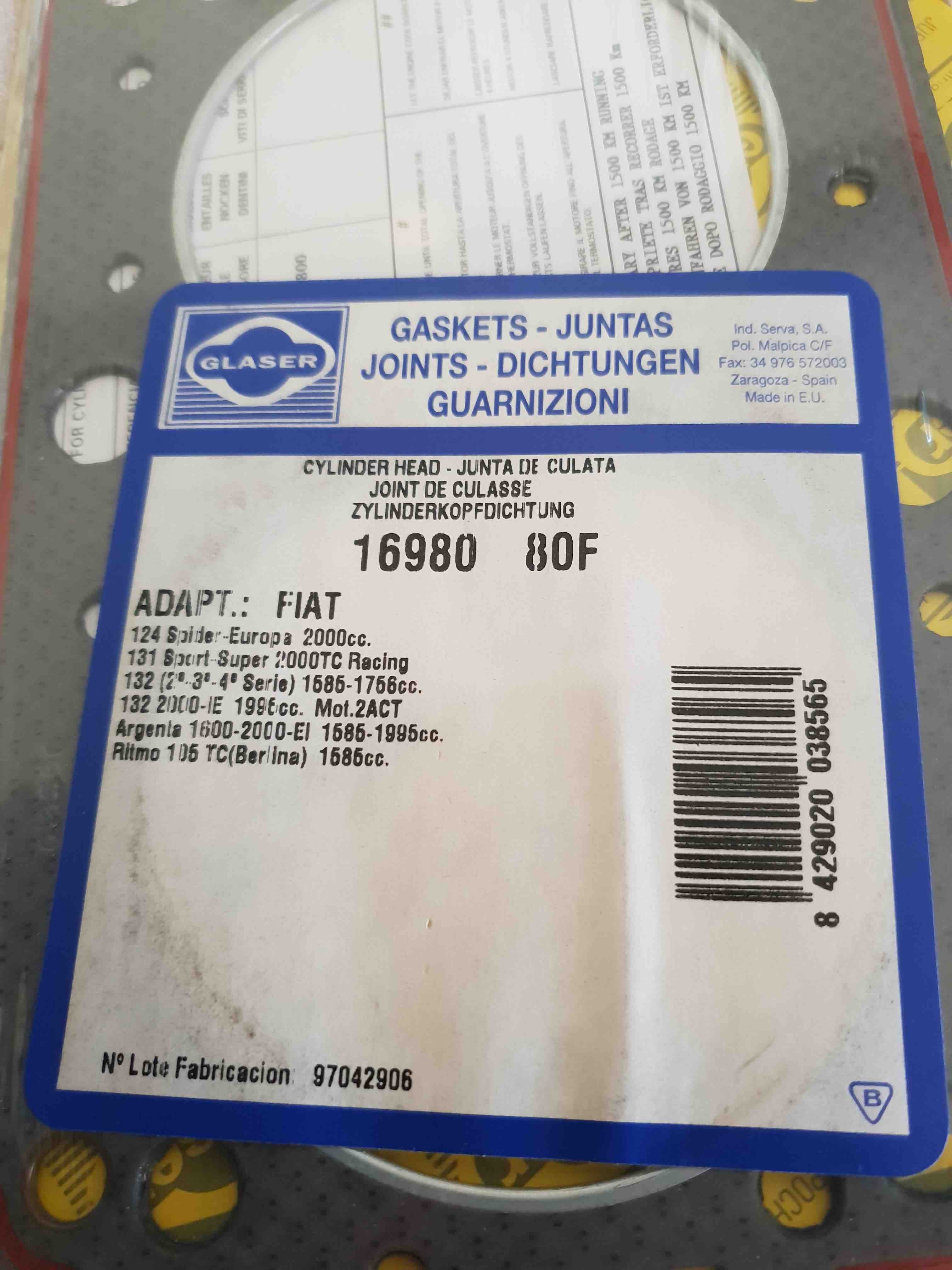 LANCIA JOINTS DE CULASSE H16980  GLASER JOINTS