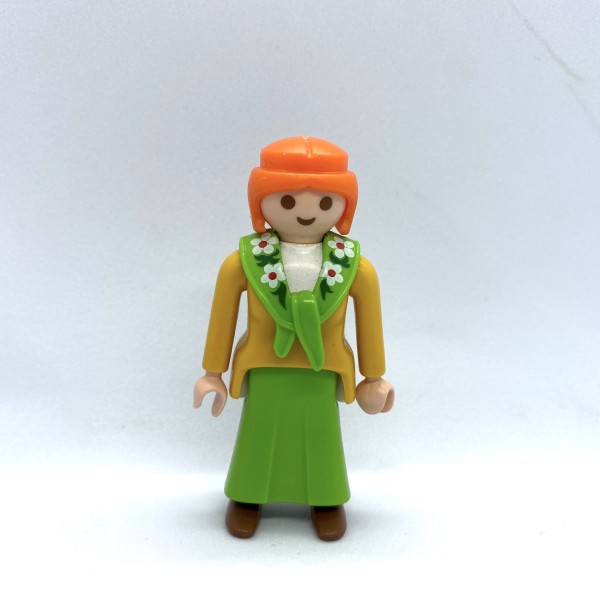 Fermière, rousse, robe orange et verte PLAYMOBIL