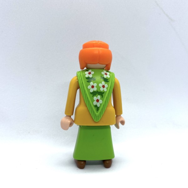 Fermière, rousse, robe orange et verte PLAYMOBIL