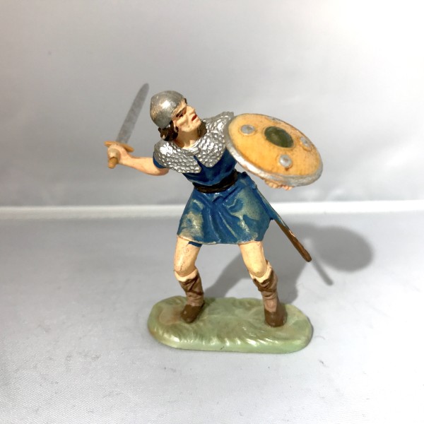 Normand attaquant avec épée - Tunique bleu - ELASTOLIN OUGEN 8837
