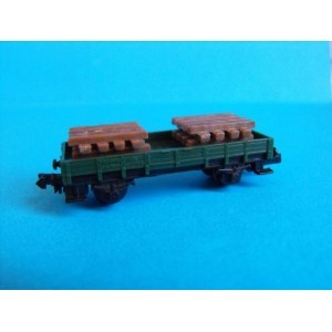 WAGON PLAT COURT AVEC CHARGEMENT DE TRAVERSES